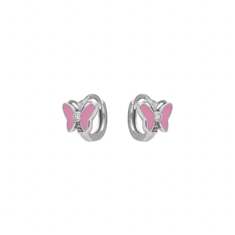 CREOLE Enfant ARGENT RHODIE PAPILLON ROSE