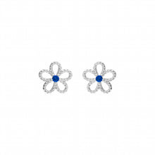 Charger l&#39;image dans la galerie, BOUCLES D&#39;OREILLES Dame fleur +pierre bleue ARGENT
