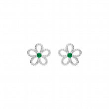 Charger l&#39;image dans la galerie, BOUCLES D&#39;OREILLES Dame fleur +pierre verte ARGENT
