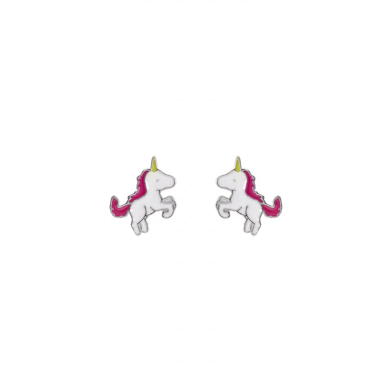 BOUCLES D'OREILLES Enfant ARGENT RHODIÉ LICORNE ENTIERE EMAILLE