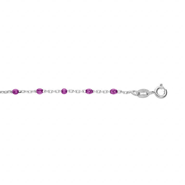 BRACELET FEMME ARGENT RHODIE OLIVES RESINE VIOLET TRANSPARENT