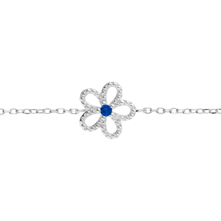 BRACELET Dame fleur pierre bleue ARGENT