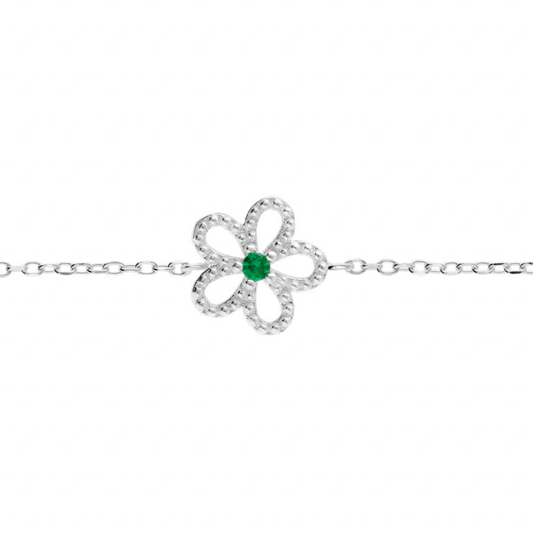 BRACELET Dame fleur pierre verte ARGENT