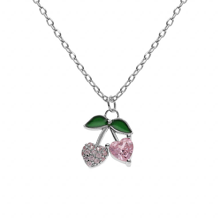 COLLIER Enfant cerises en coeur ARGENT