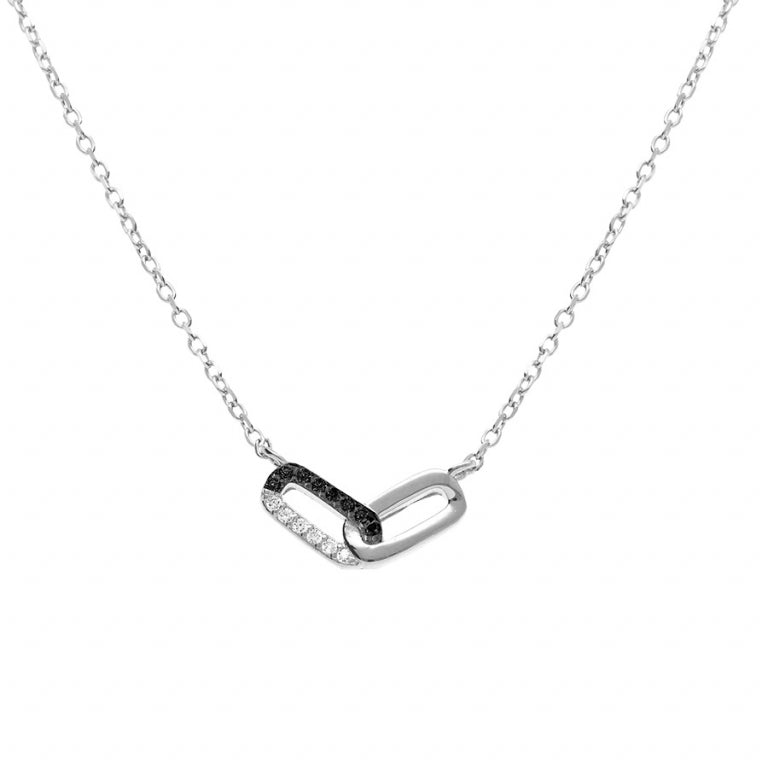 COLLIER Dame  pendentif rectangles entrelacés empierrés ARGENT