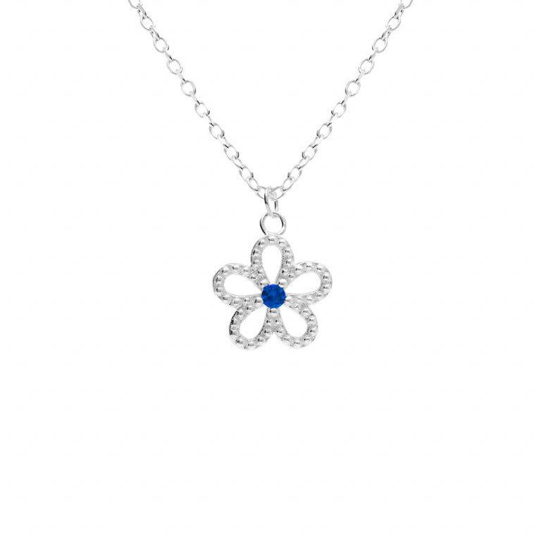 COLLIER Dame fleur +pierre bleue ARGENT