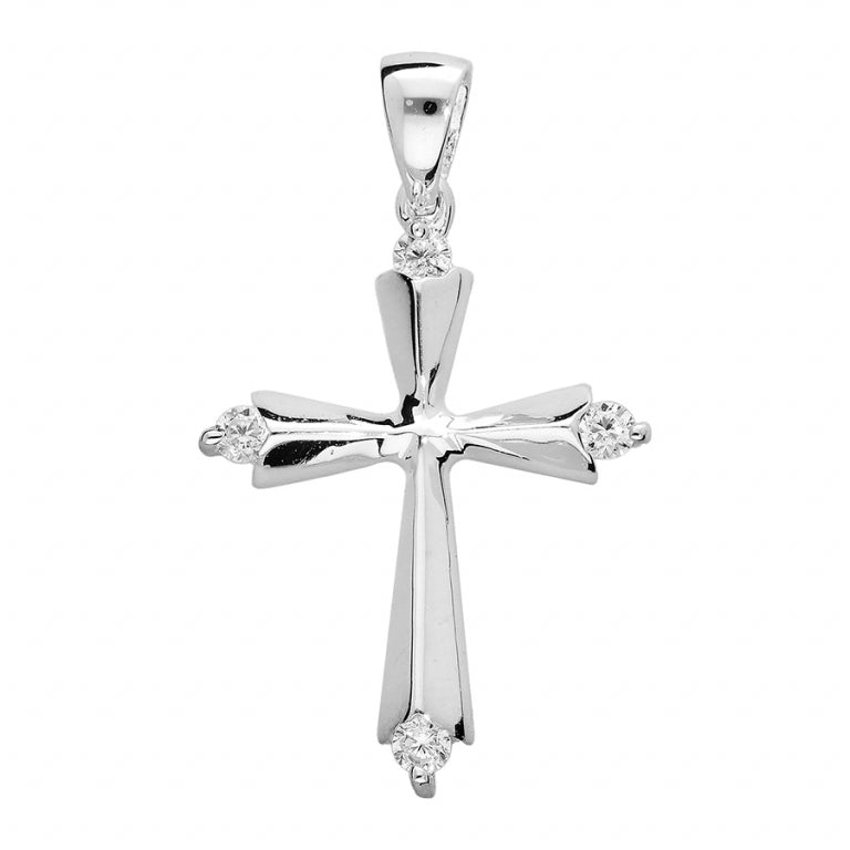 PENDENTIF CROIX ARGENT ET OXYDE BLANC