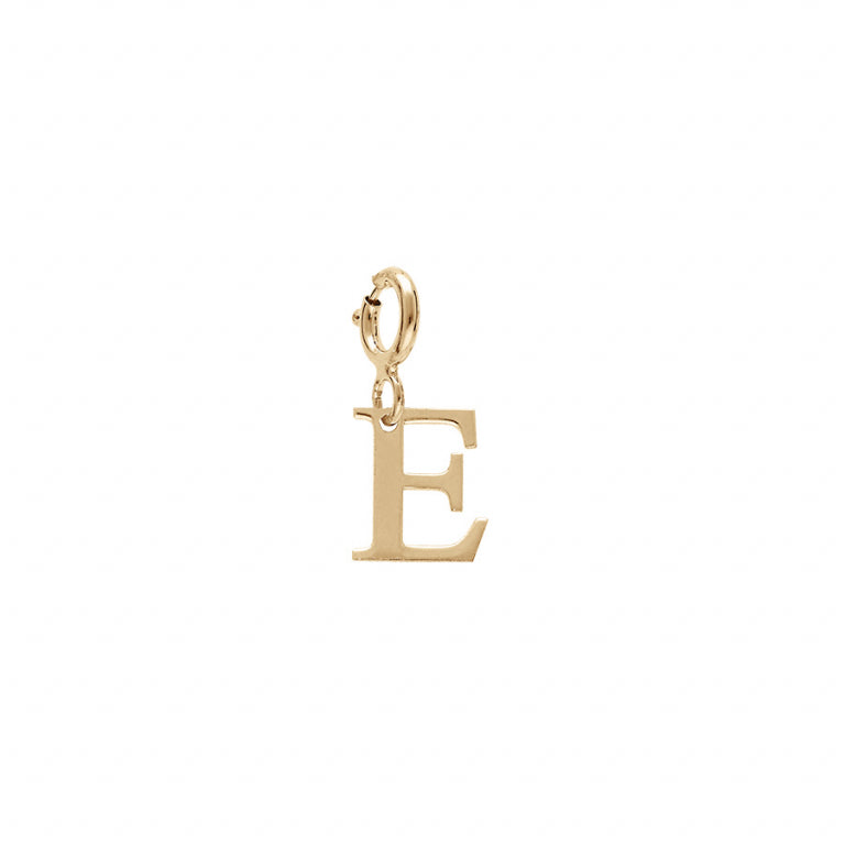PENDENTIF ARGENT ET DORURE JAUNE INITIALE E AVEC ANNEAU RESSORT