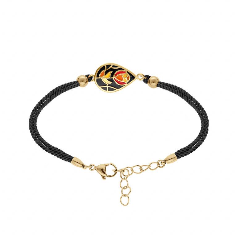 BRACELET Dame cordon noir et motif goutte ACIER DORE INOXYDABLE STELLA MIA