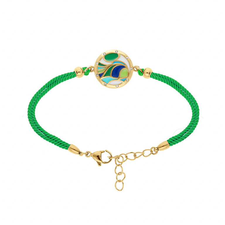 BRACELET Dame cordon vert et motif rond ACIER DORE INOXYDABLE STELLA MIA