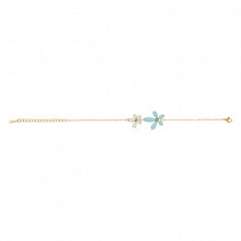 Charger l&#39;image dans la galerie, BRACELET ACIER DORE 2 FLEURS RESINE BLEUE
