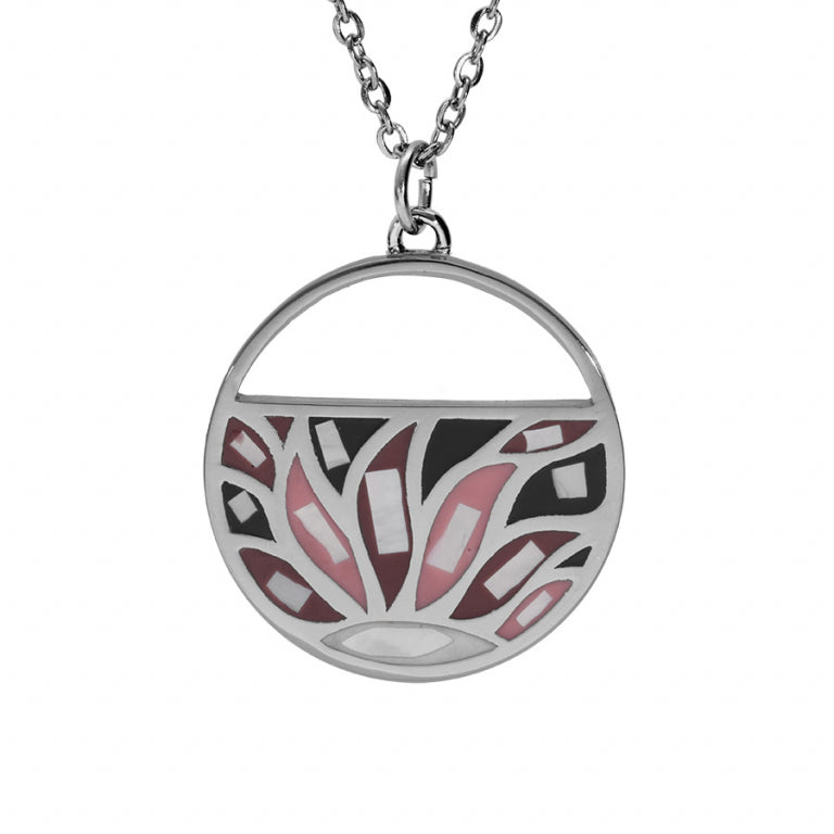 COLLIER Dame motif rond rose et blanc  ACIER INOXYDABLE STELLA MIA