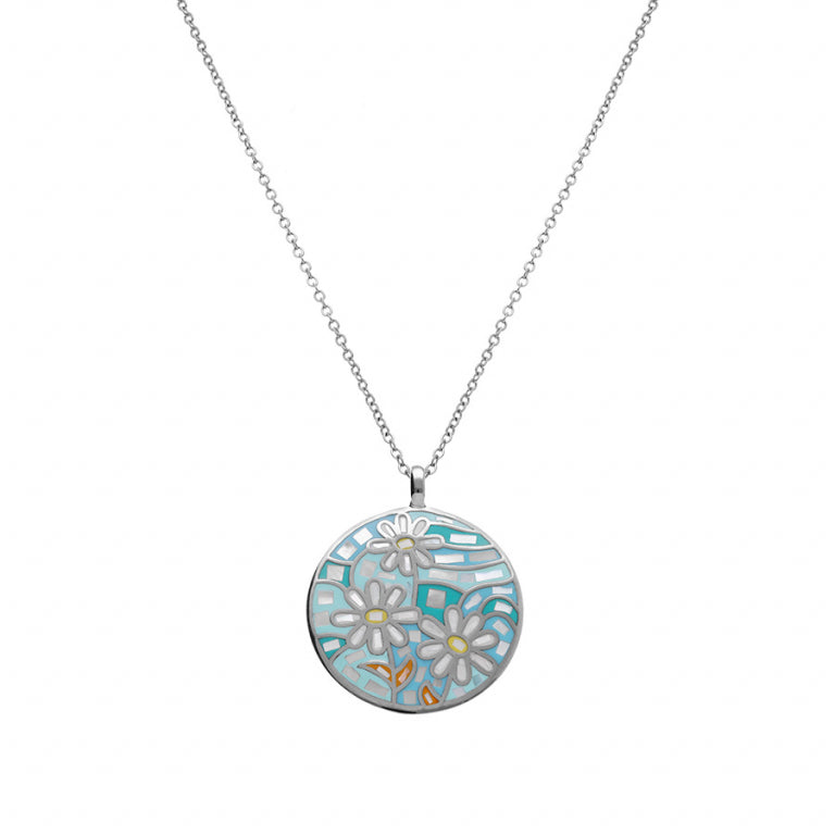 COLLIER Femme ACIER STELLA MIA ROND FLEUR RÉSINE ET NACRE