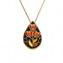 Charger l&#39;image dans la galerie, COLLIER Dame goutte résine noire et rouge ACIER DORE INOXYDABLE STELLA MIA
