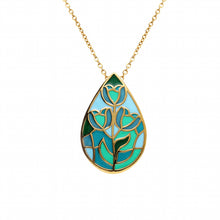 Charger l&#39;image dans la galerie, COLLIER Dame goutte résine bleue et verte ACIER DORE INOXYDABLE STELLA MIA
