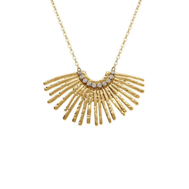 COLLIER Dame Eventail ACIER DORE