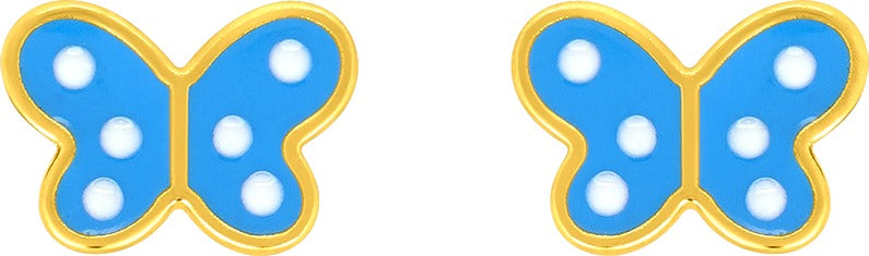 BOUCLES D-OREILLES Enfant  papillon bleu PLAQUE OR