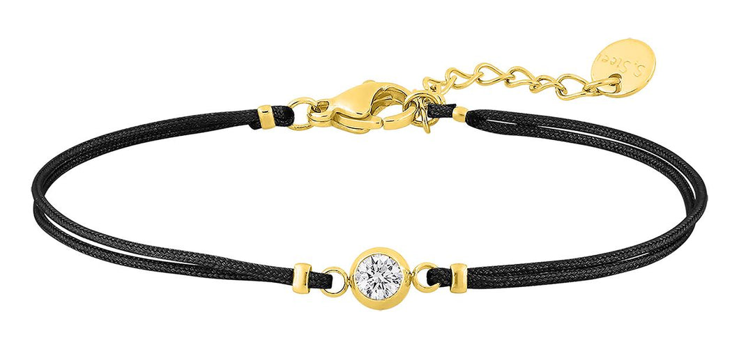 BRACELET Dame cordon de couleur + strass ACIER DORE
