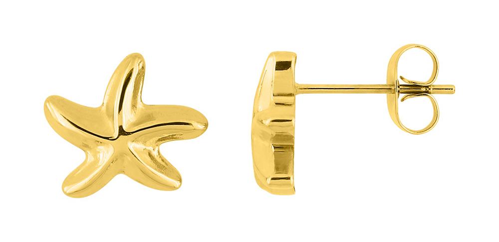 BOUCLES D'OREILLES Dame puces étoiles de mer ACIER DORE