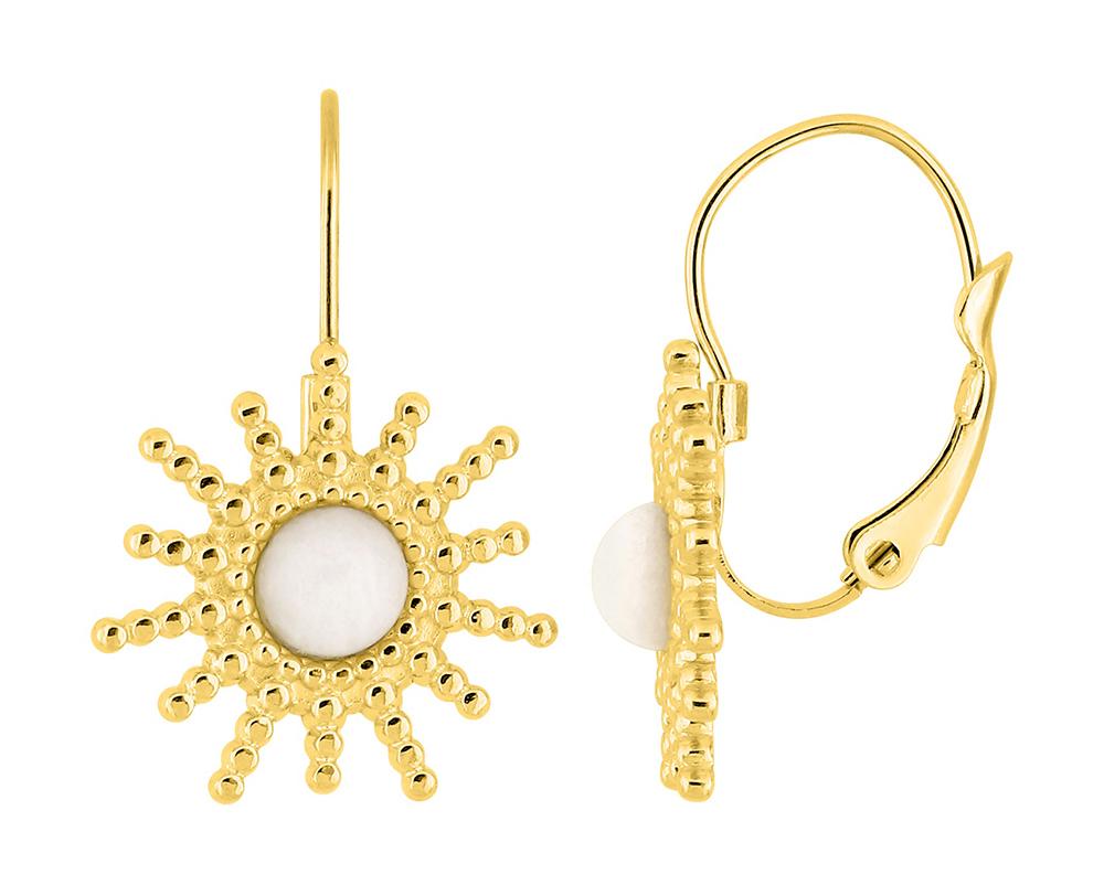 BOUCLES D'OREILLES Dame dormeuses Agate blanche OU turquoise ACIER DORE