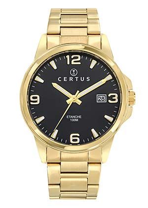 MONTRE Homme bracelet acier doré fond noir CERTUS 617024