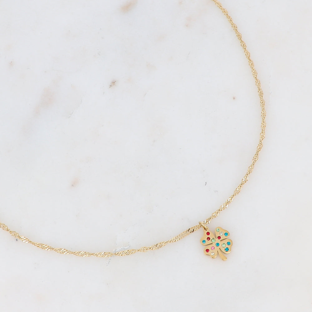 Collier Femme Tracy acier trèfle serti d'oxydes multicolores BOHM