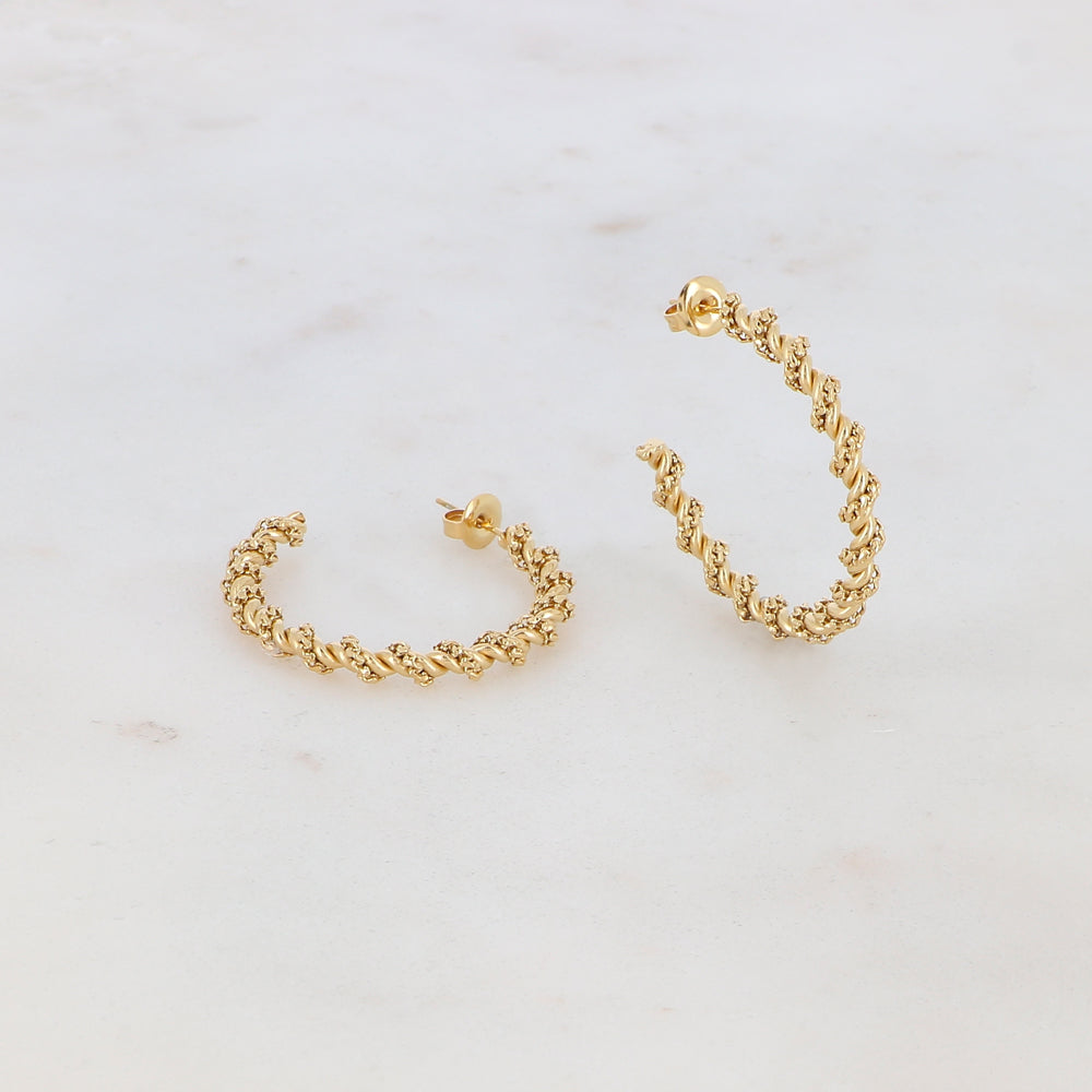 BOUCLES D'OREILLES Dame ACIER DORE CREOLES A PUCETORSADEES