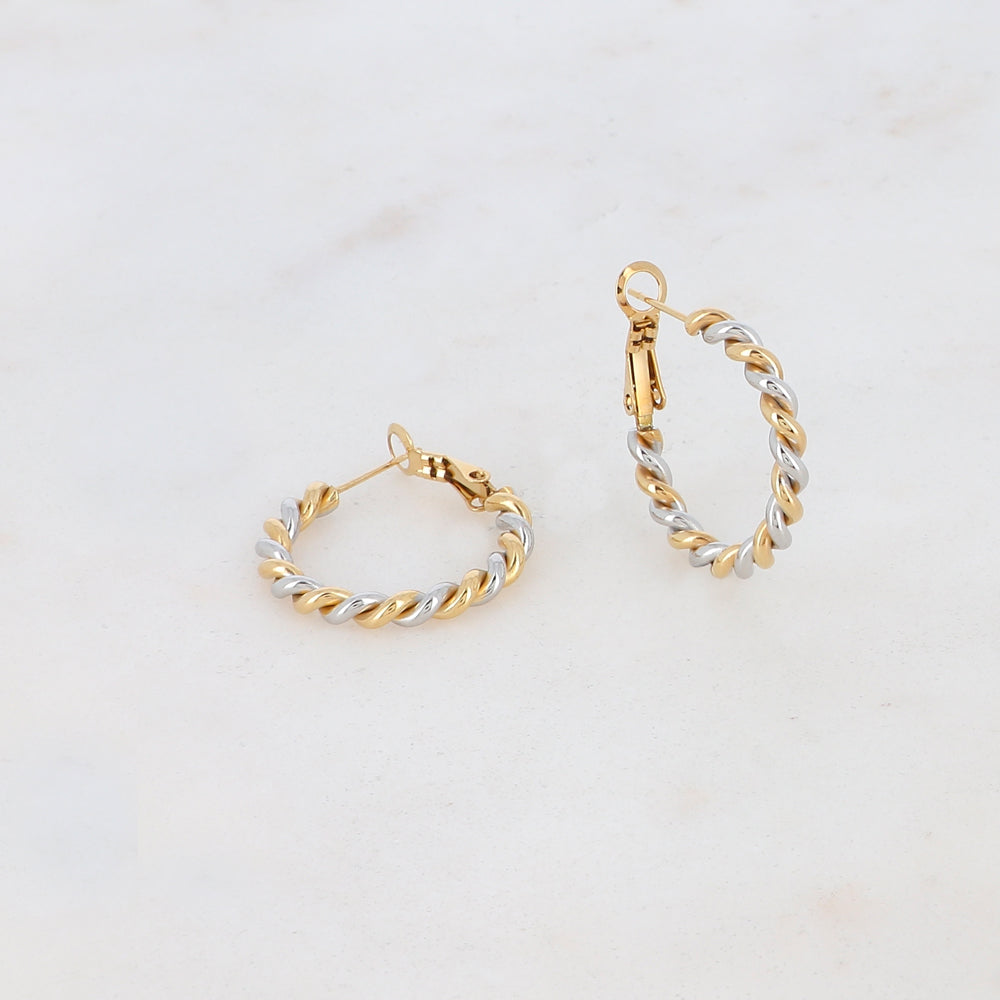 BOUCLES D'OREILLES Dame Créoles bicolores torsadées ACIER IKITA