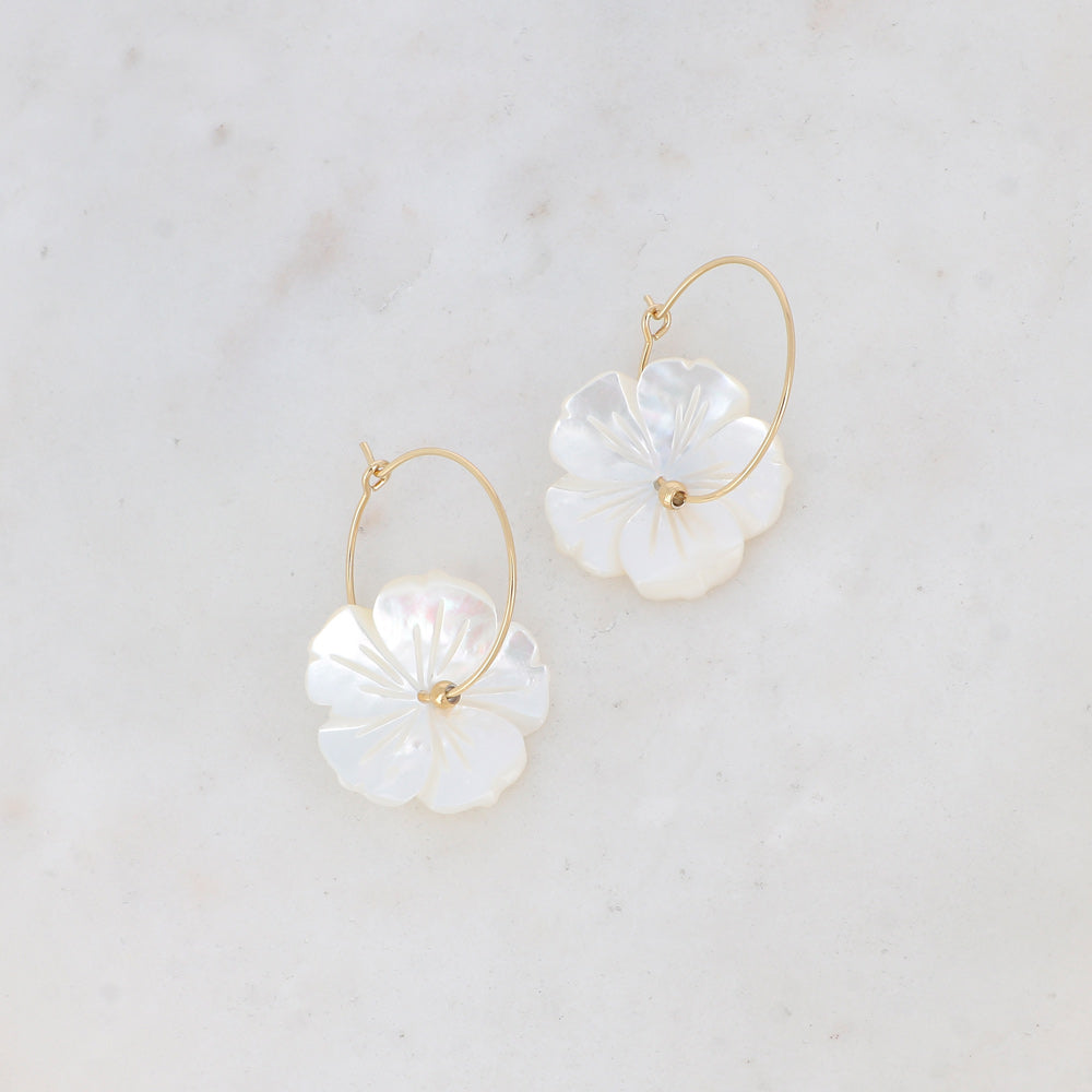 Créoles Femme Farah acier 2,5CM BOHM fleur nacrée