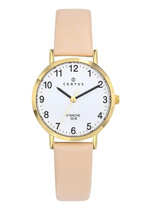 MONTRE Dame bracelet cuir beige fond blanc CERTUS 646588
