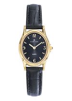 MONTRE Dame ovale bracelet cuir noir fond noir CERTUS 646617
