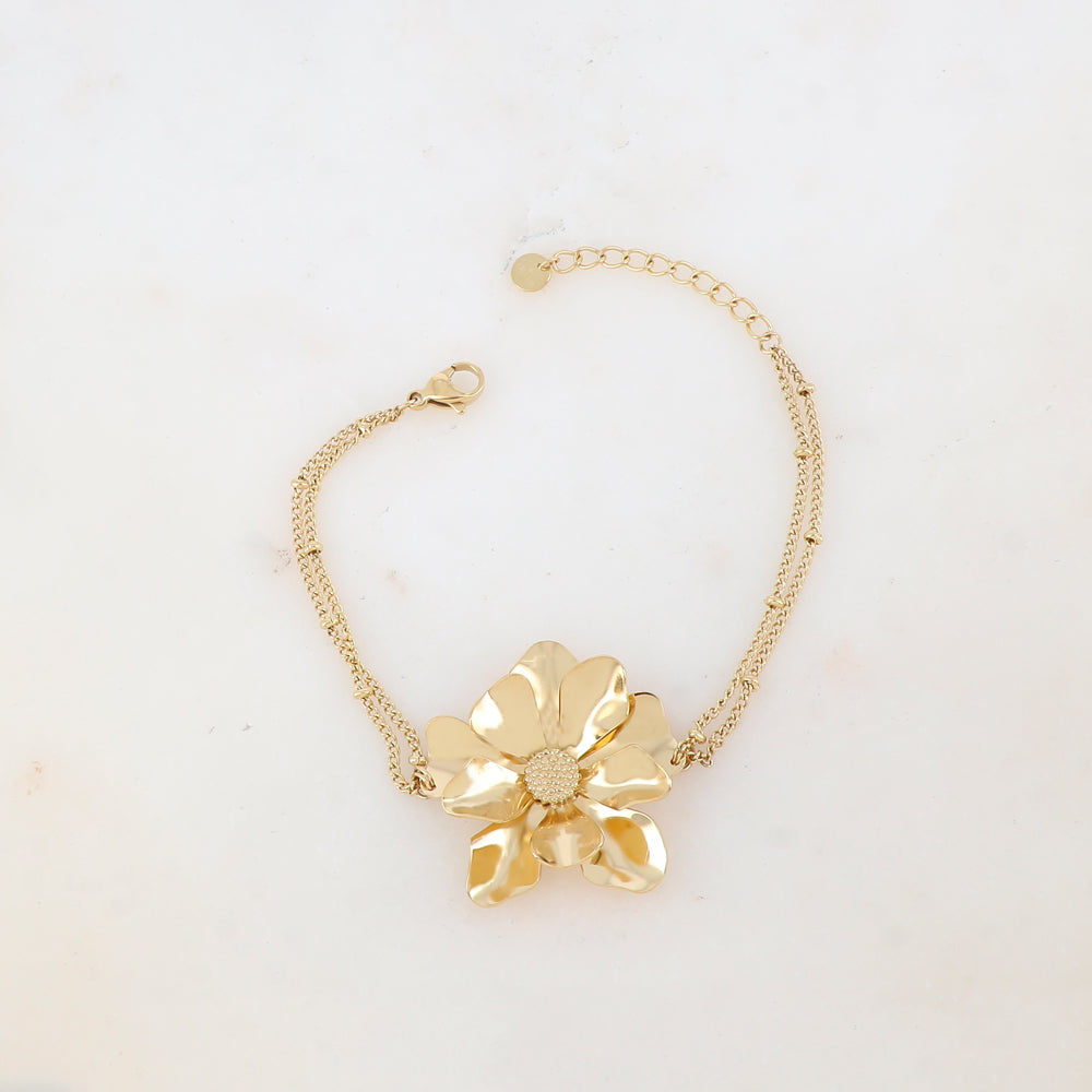 BRACELET Dame double rangs avec fleur ACIER DORE