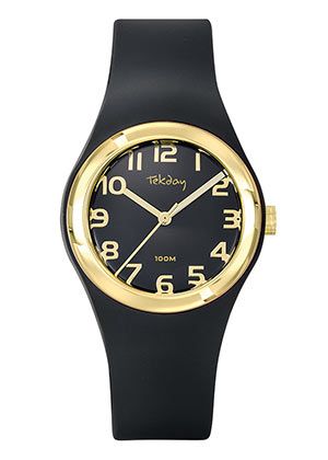 MONTRE TEKDAY FEMME SILICON NOIR ET DORE 654854