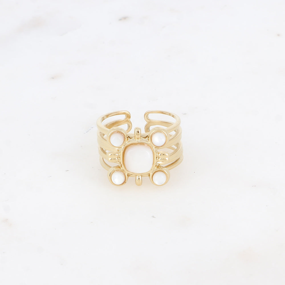 BAGUE Dame réglable acier doré et nacre BOHM