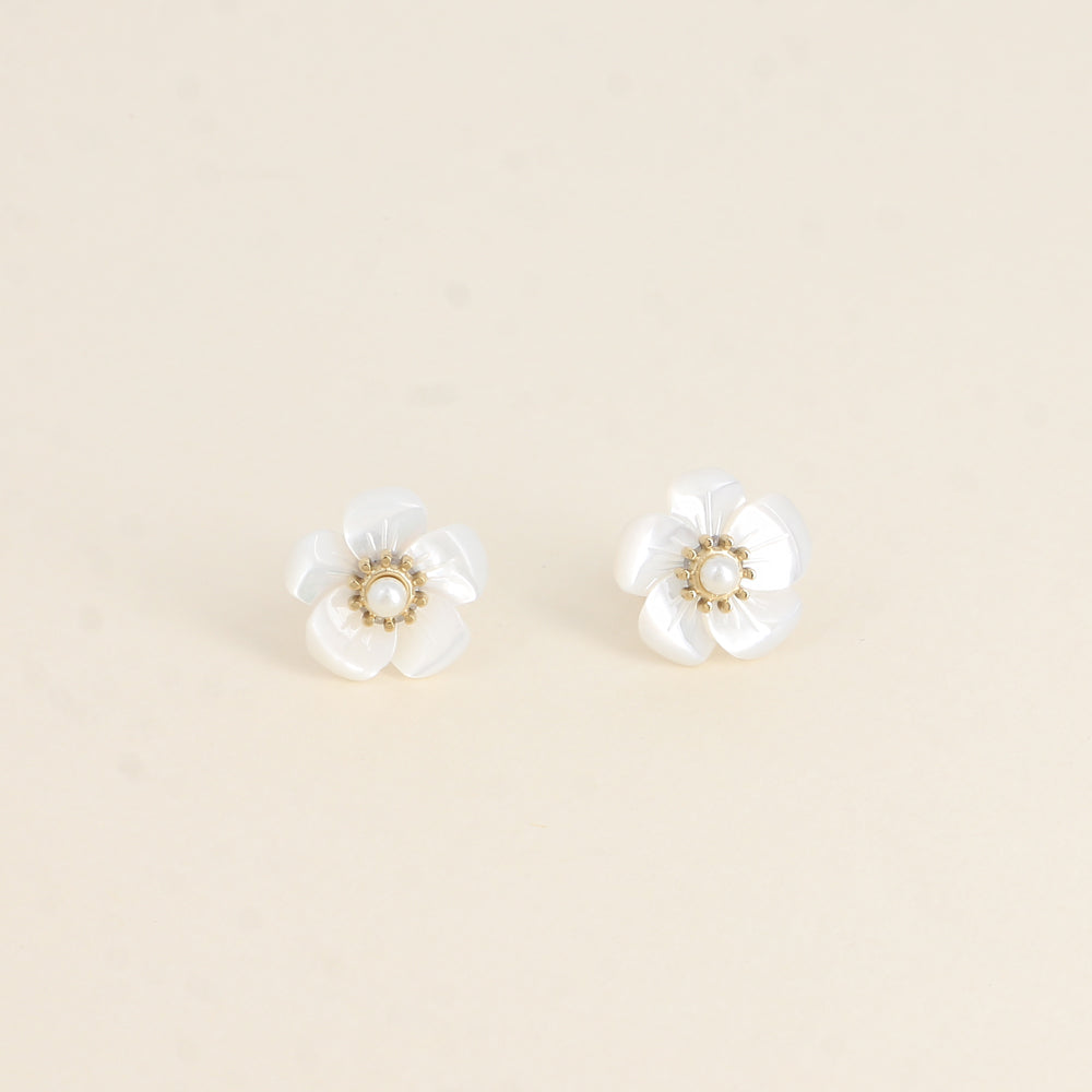 Boucles puces Femme Acier et  fleur nacrée