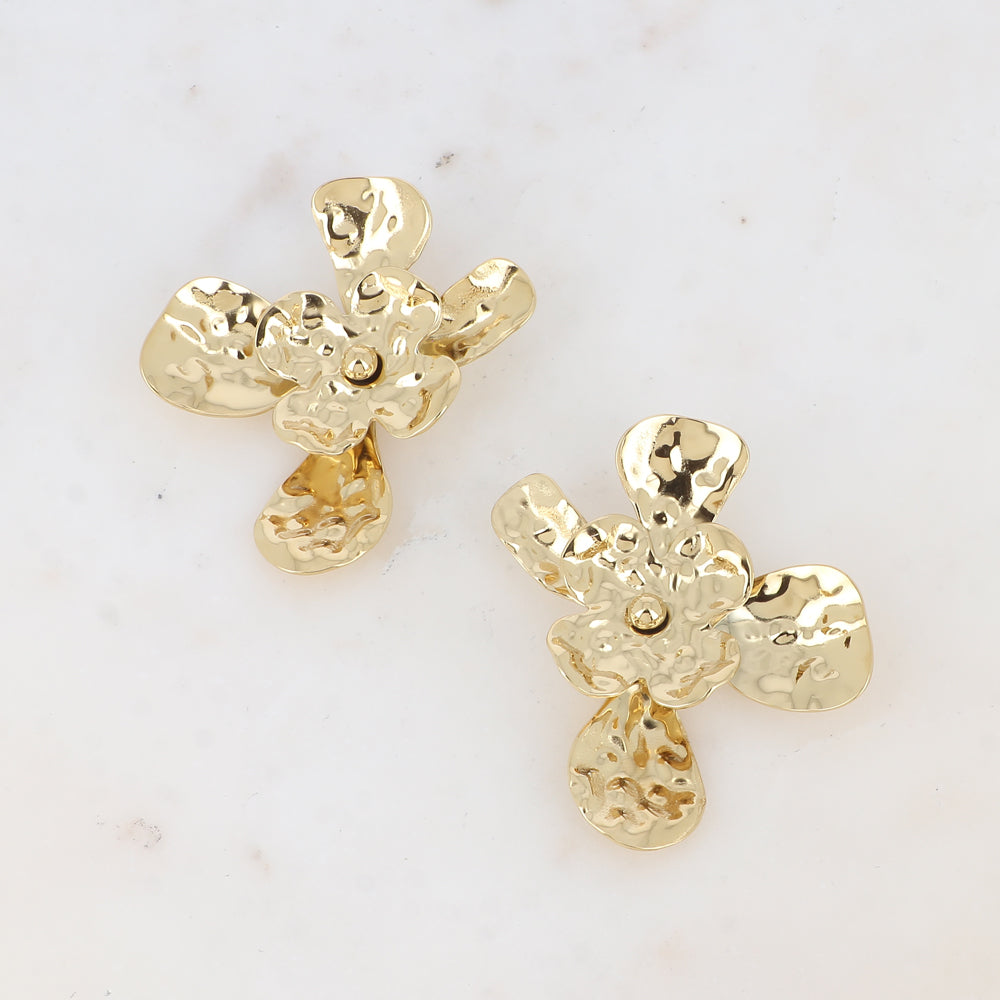 Boucles puces Femme ACIER grande fleur texturée BOHM