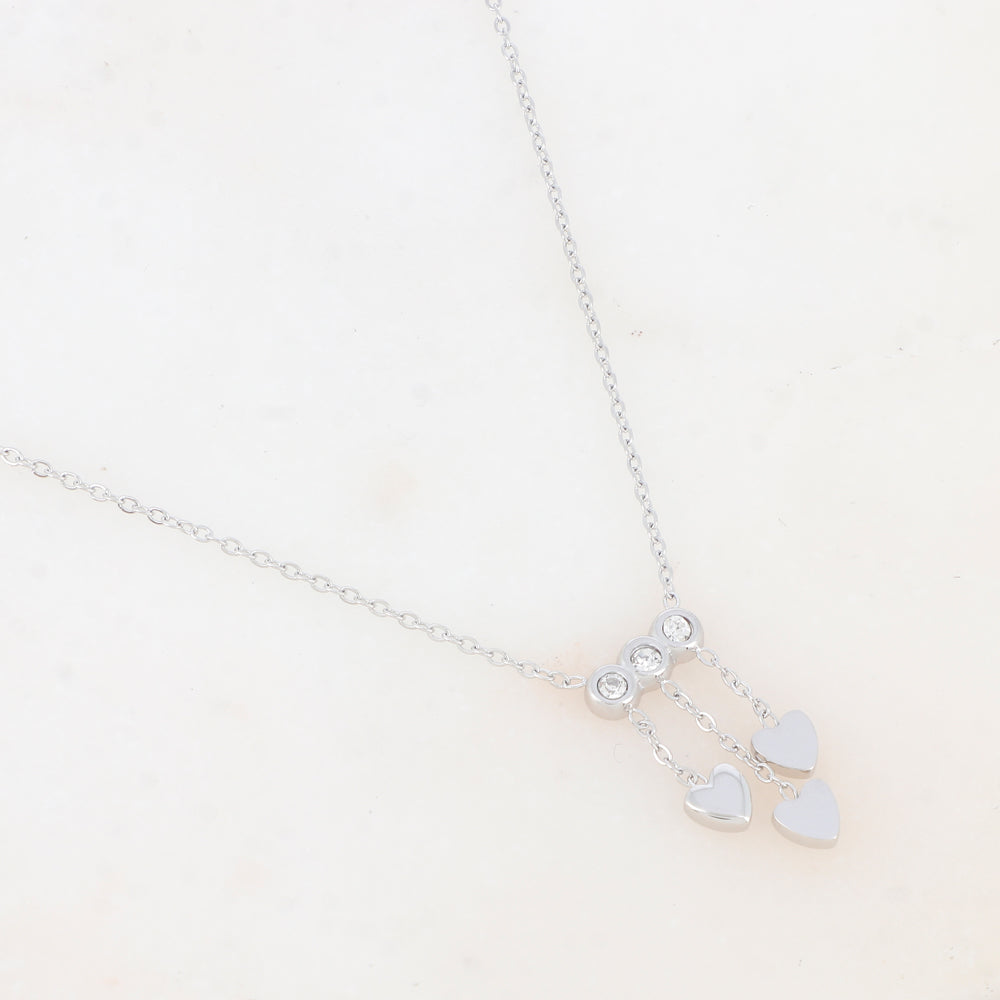 COLLIER Femme ACIER AVEC CHAINE COEURS ET STRASS IKITA