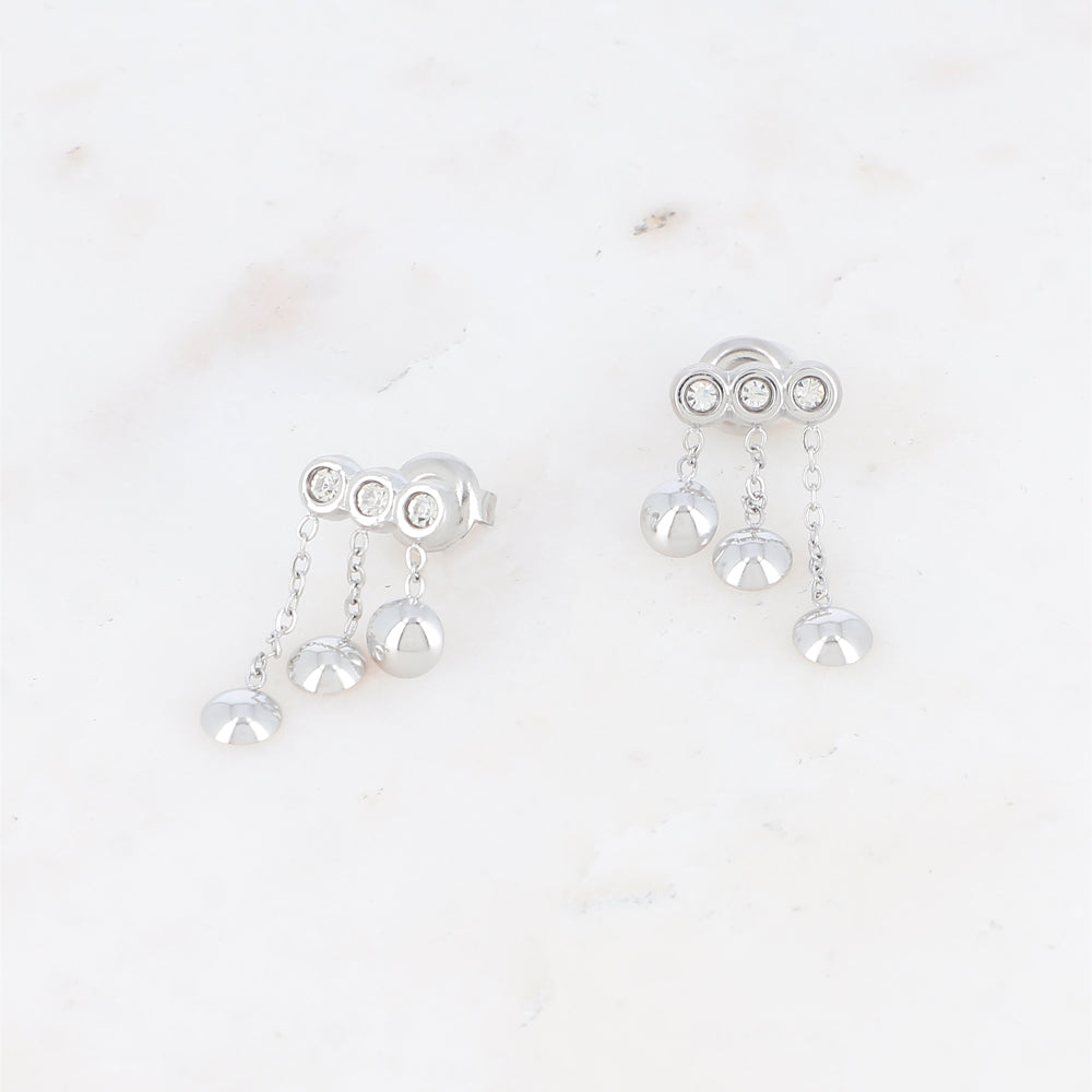 BOUCLES D'OREILLES Femme RONDES avec CHAINE ET STRASS IKITA