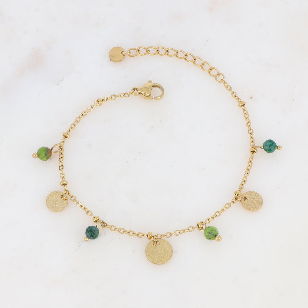 BRACELET Dame  avec pampilles rondes martelées et pierres naturelles