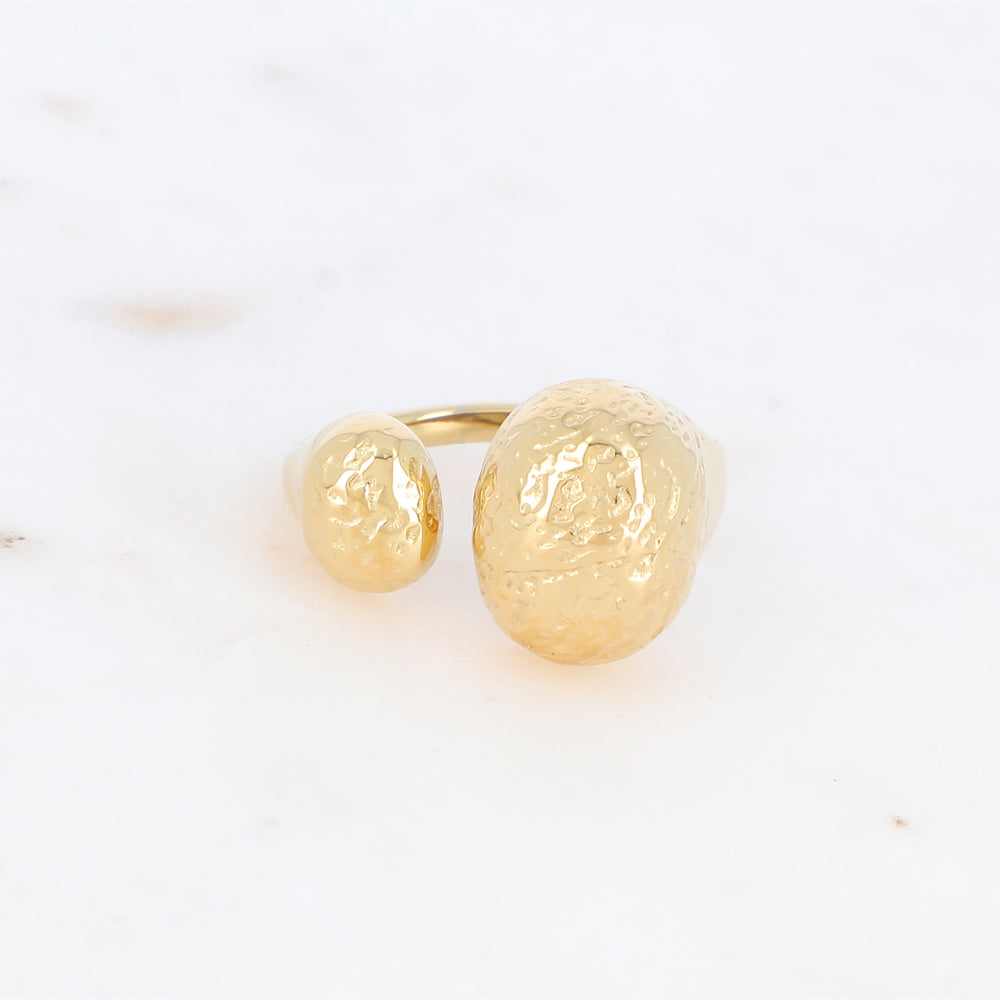 BAGUE AJUSTABLE Dame avec deux pièces martelées acier