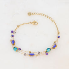 Charger l&#39;image dans la galerie, BRACELET ACIER Dame 3 rangs avec pierres naturelles et pâte de verre
