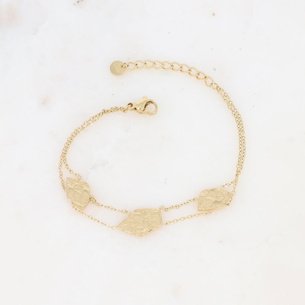 BRACELET Dame double rangs avec pampilles géométriques martelées acier