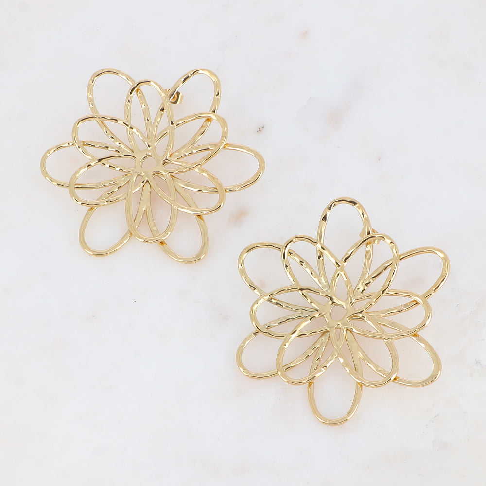 Boucles puces Femme ACIER grande pièce fleurie ajourée BOHM