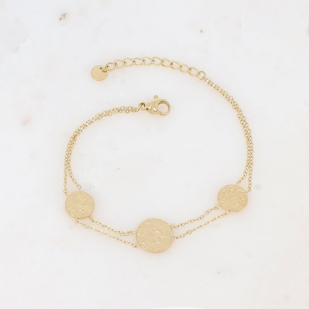BRACELET Dame double rang ronds martelés acier doré