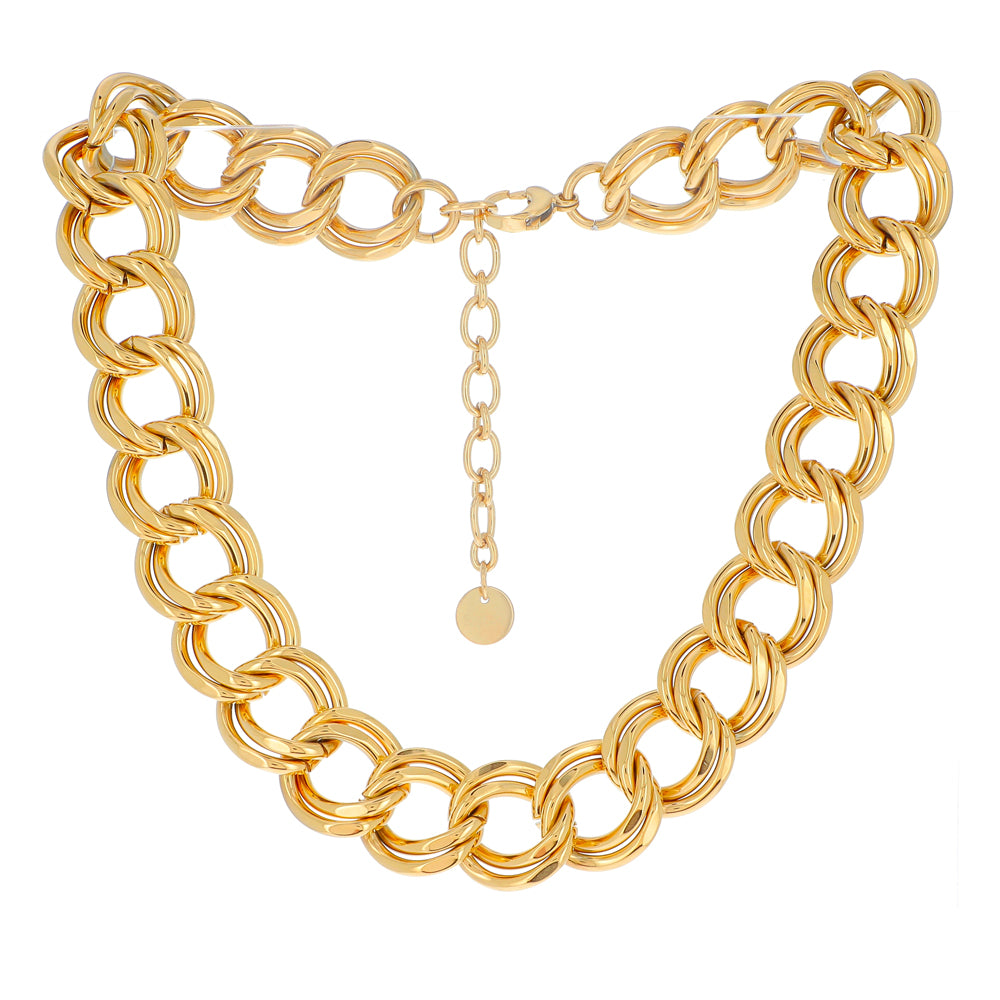 COLLIER Dame gros maillons acier doré