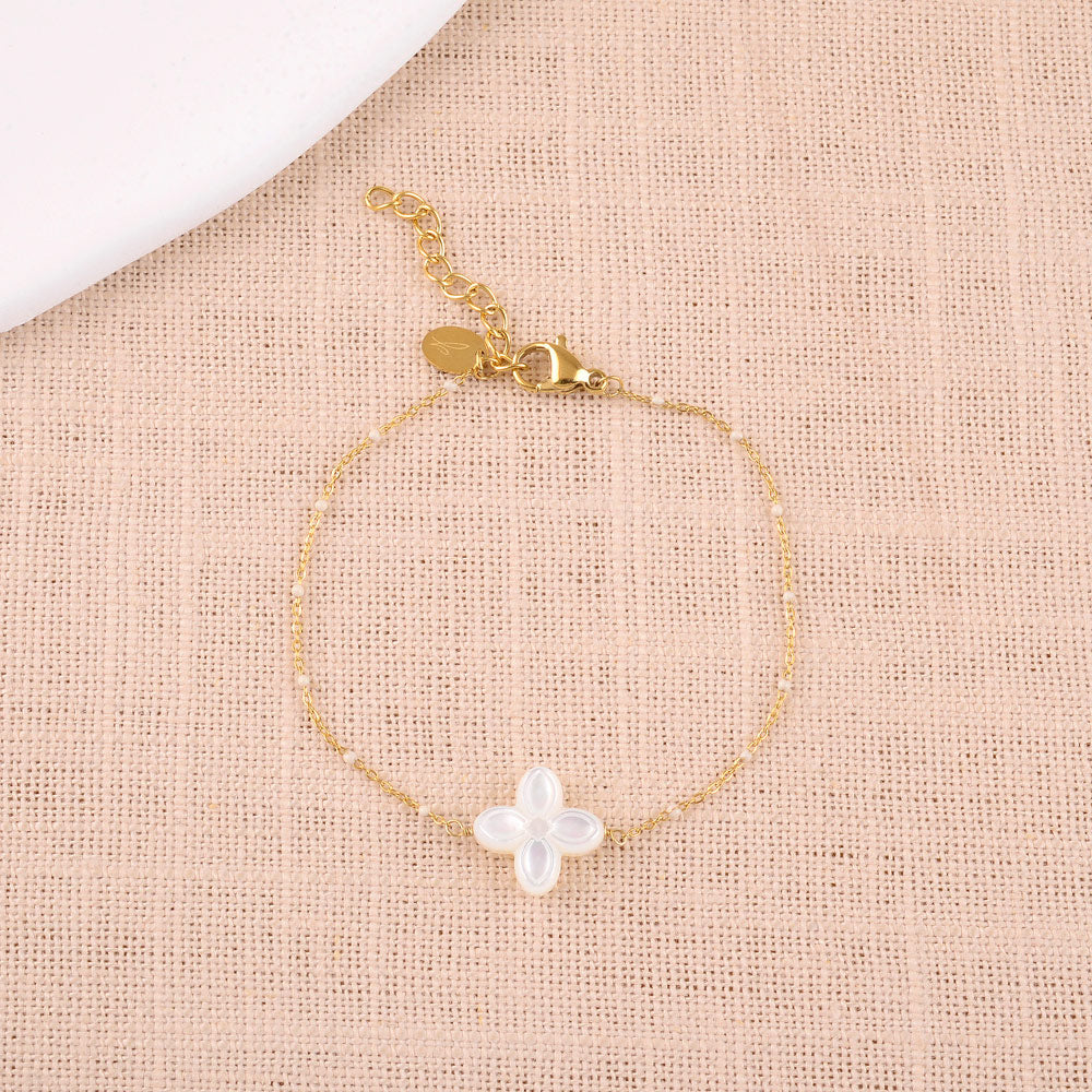 BRACELET Dame acier doré trèfle nacré BOHM