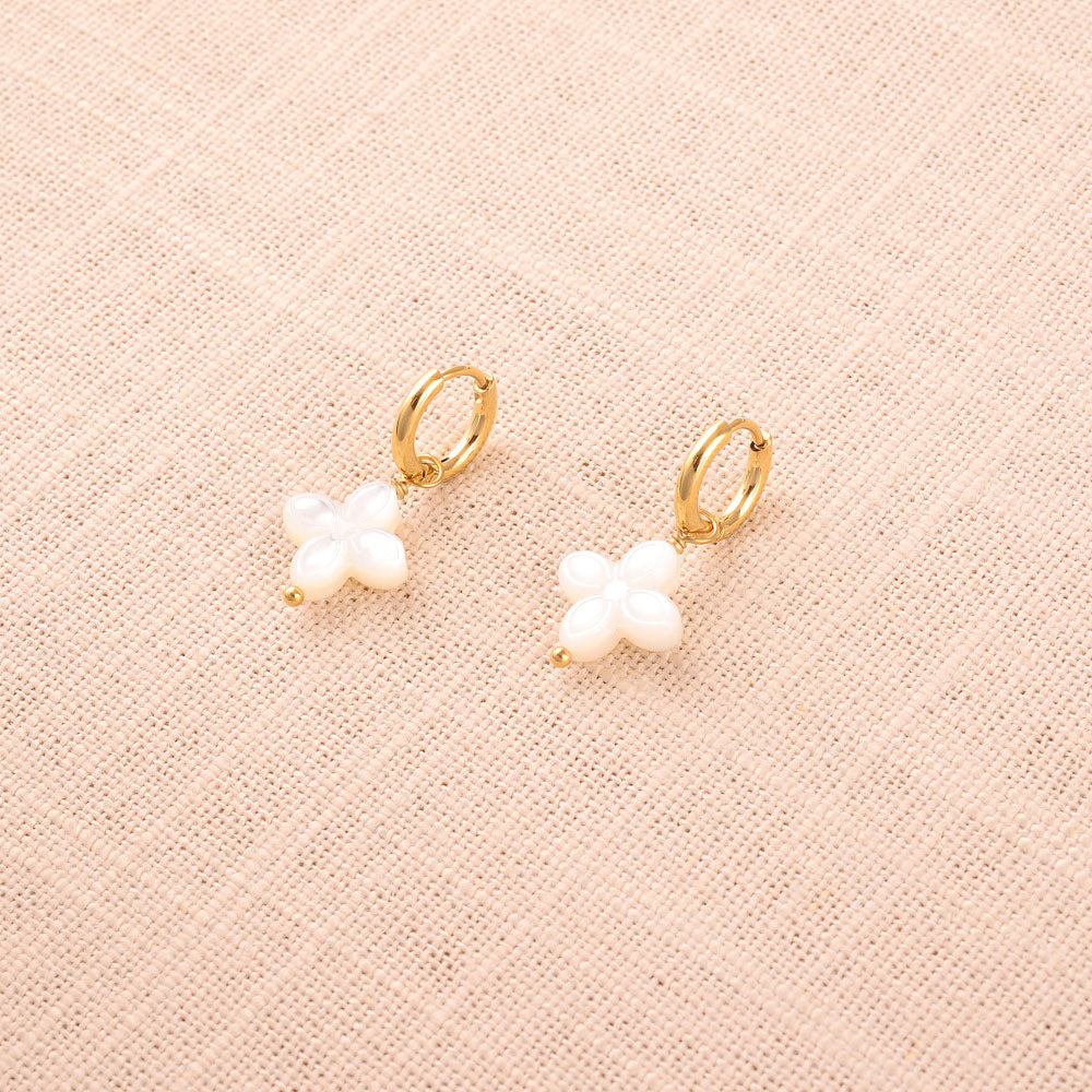 BOUCLES D'OREILLES Dame créoles trèfle nacré BOHM