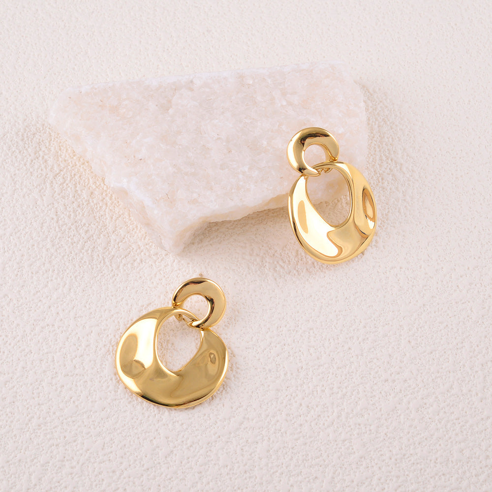 BOUCLES D'OREILLES Dame Double anneau ondulé Dorées BOHM