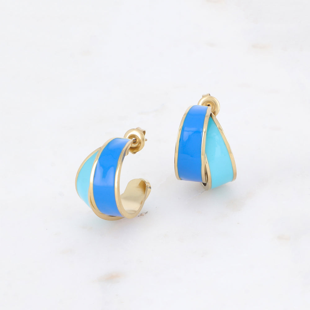 BOUCLES D'OREILLES Dame créoles à puces double rang émaillées acier