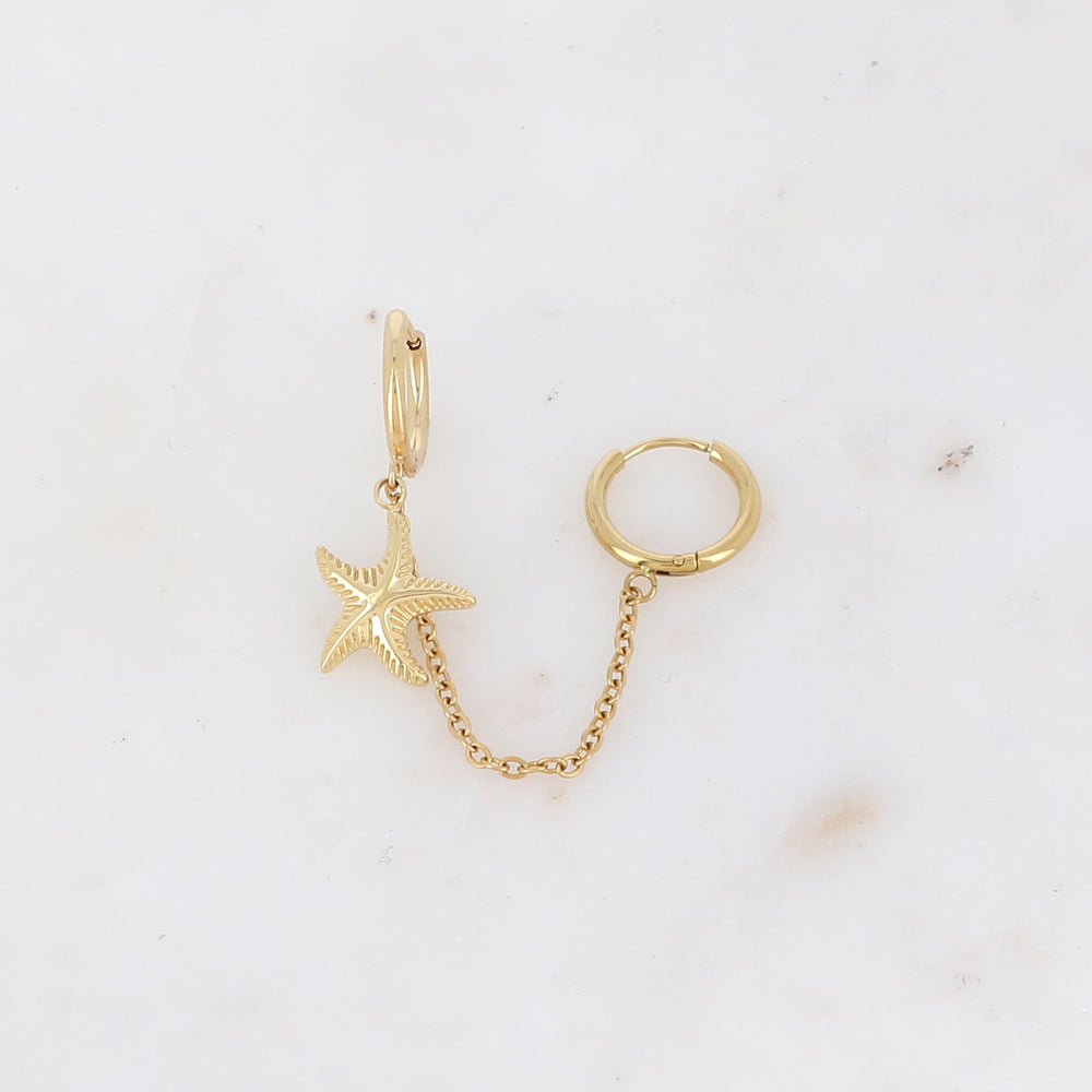 Mono BOUCLE CREOLE avec chaîne, pampille forme étoile de mer